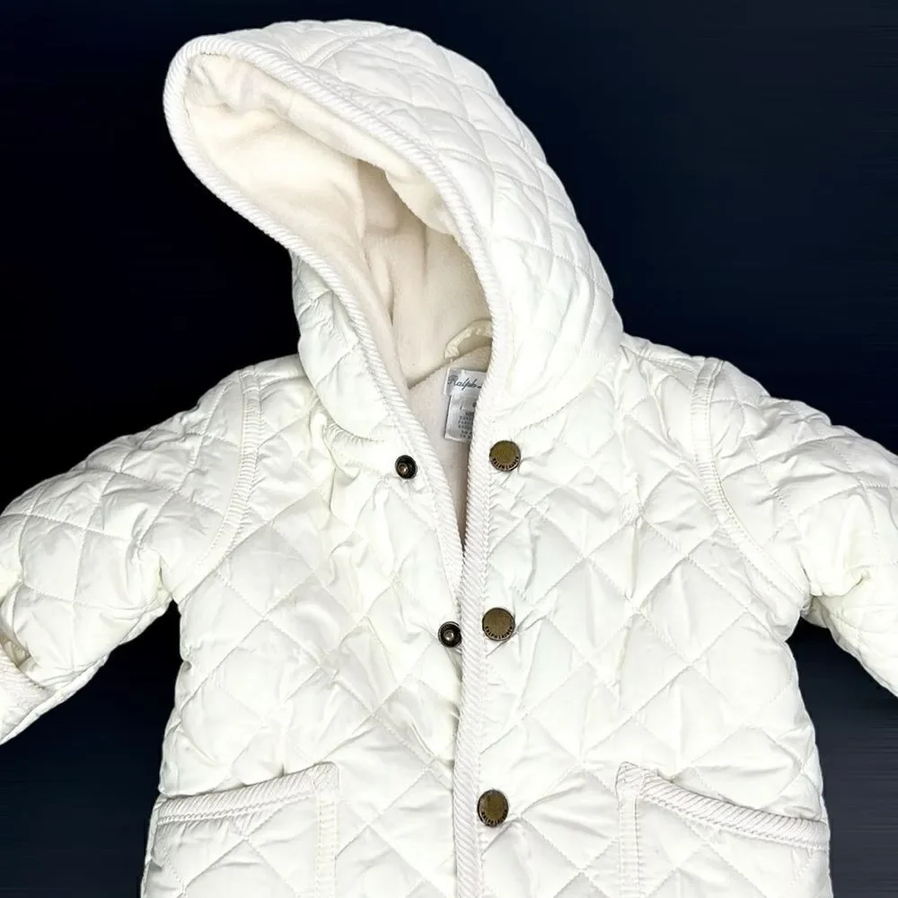 Ralph Lauren Quilted White Baby  Snowsuit Puffer Jumper One-peace Size 6M